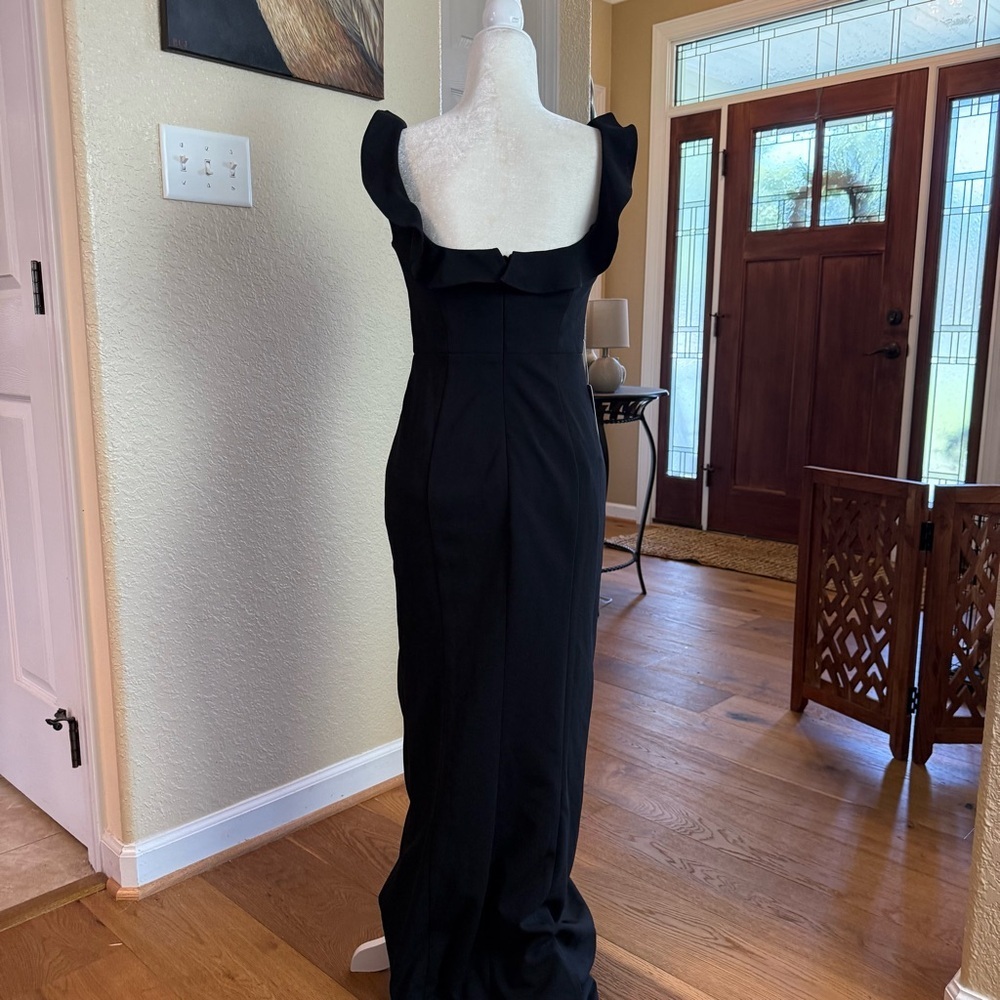 NWT Azazie Samantha Black Ruffle Neck Maxi Sheath Dress Sz 6 - Picture 6 of 10